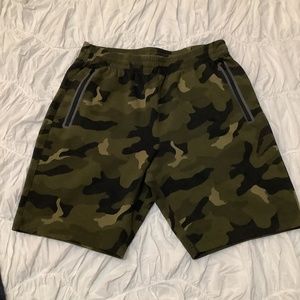 Dark Green Camo Jersey Knit Shorts